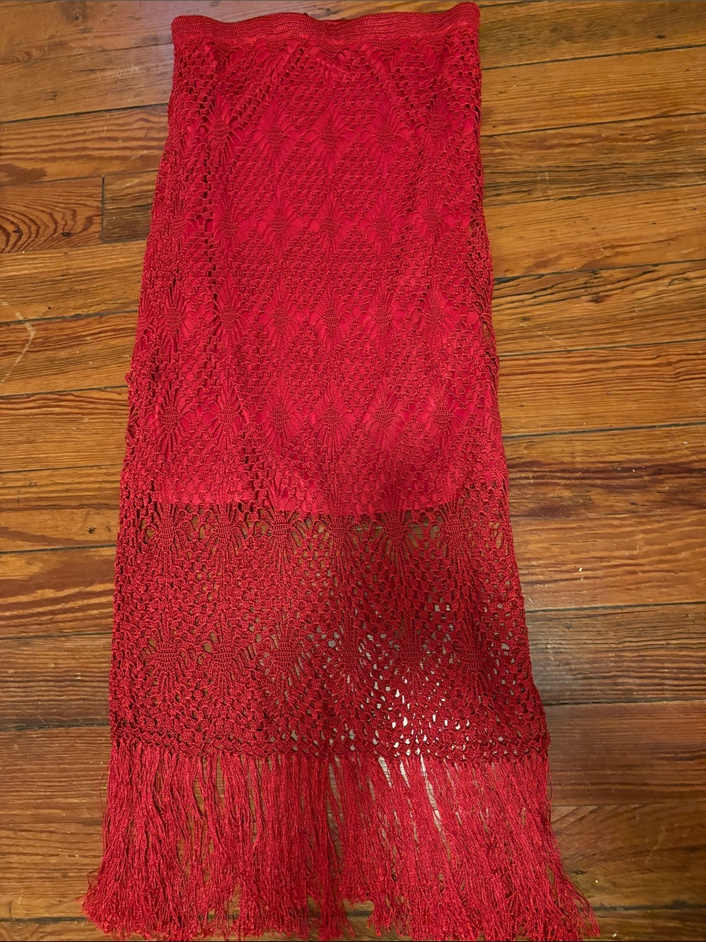 Red Crochet Maxi Skirt - Women